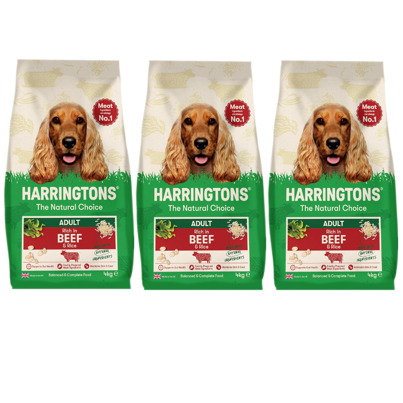 Harringtons Complete Dry Adult Dog Food Beef & Rice 4kg (Pack of 3) 